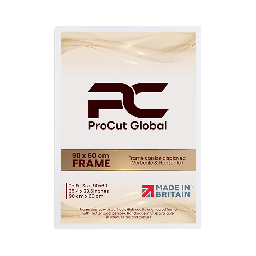 Procut Global 90x60CM White Picture Frames - Classic Wooden Photo Frame with Shatterproof Perspex for Wall or Tabletop - Perfect for Posters, Certificates & Prints - Sizes & Colors Available