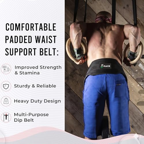 Image of RACE Dip Belt for Weightlifting, Pull-Ups, Powerlifting, Squats & Bodybuilding | 36 Inches Heavy Duty Stainless Steel Chain Free Size Belt With Neoprene Padded Back Support For Fitness Trainings (Black)