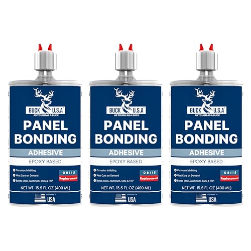 Image of 3 Pack Buck Panel Bonding Adhesive, Two-Part Epoxy, 400 ml /13.5 fl oz Cartridge, 08115 Replacement, Heavy Duty Metal Glue for Automotive Use, Bonds w /Steel, Aluminum, Plastic, OEM Recommended, Black