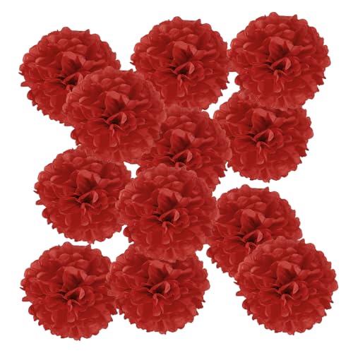 PATIKIL 12pcs Flores de Papel, Pompones de Seda Decoración de Fiesta Carnaval Flor Abeja Bolas para Fiestas Boda Despedida de Soltera Cumpleaños Manualidad DIY, 10cm, Rojo