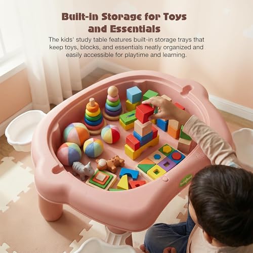 Image of BAYBEE Study Table with Chair for Kids | 5-in-1 Multifunctional Desk Set for 2+ Years baby | Activity Kids Study Table for Learning, Meals, Sand & Water Play | Children Study Table with Storage (Pink)