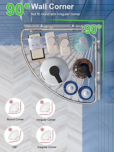 Image of SMARTAKE 2-Pack Corner Shower Caddy, SUS304 Stainless Steel, Wall Mounted Bathroom Shelf with Adhesive, Storage Organizer for Toilet, Dorm and Kitchen (Silver)
