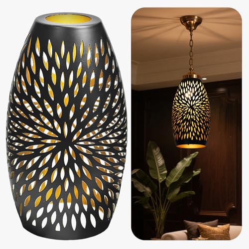 Pendant Light Shade Replacement, Metal Lampshade with 1-5/8" Fitter, ALUCSET 7.8" Height and 4.7" Diameter Etched Hollowed Lamp Shade, Metal Oval Shap