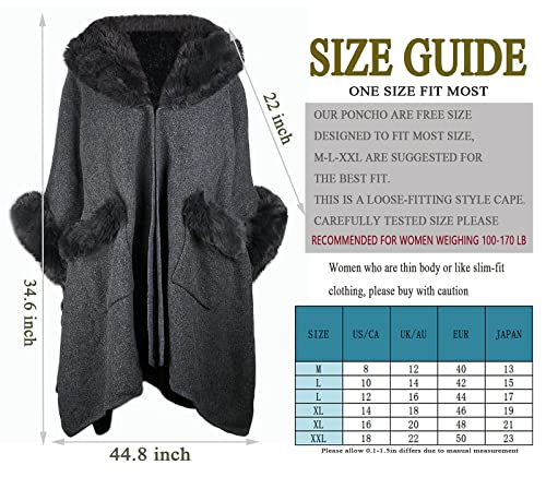 Image of Women Poncho with Pocket Warm Cashmere Cardigan Cape with Rabbit Fur