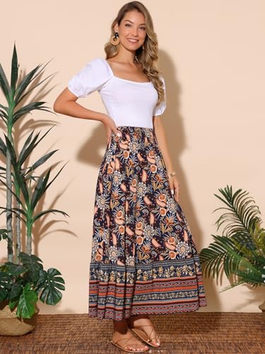 Seta T Women's Bohemian Long Skirts High Waist A Line Maxi Skirts Flowy Vacation Floral Summer Skirt3