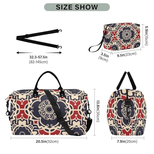 Geometric Floral Red Black Decorative Weekend Bag Gym Tote Bag with Adjustable Strap for Trip Waterproof Bolsa para en Avion3