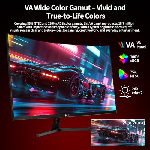 Image of PIJ 32 inch Curved Gaming Monitor 4K, 160Hz UHD PC Monitor Built-in Speakers, 1500R Computer Screen for Home Office Entertainment, DP, HDMI, VA Panel, Wall Mountable 75 * 75MM