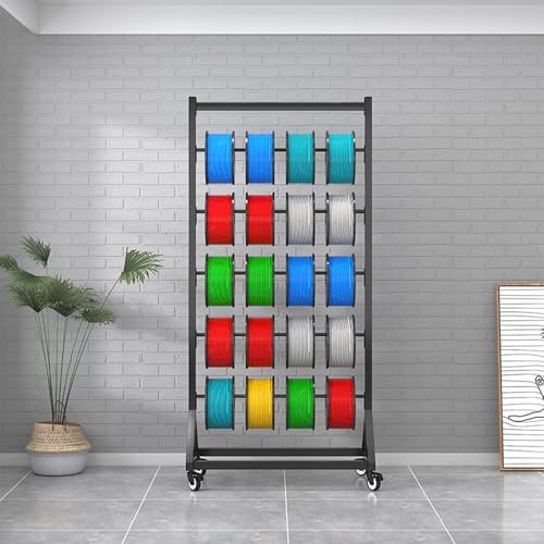 Wire & Cable Reel Display Stand, Wire Spool Storage Rack for Garage Workshop, Movable Metal Rack Vinyl Film Roll Holder, Transfer Paper Tape/Wrapping Paper Display Rack with Adjustable Hanging Rod(8 r