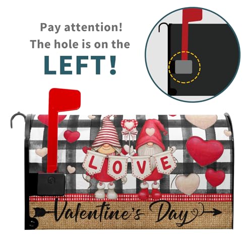 Image of Happy Valentine's Day Mailbox Cover Magnetic Standard Size 18 inch X 21 inch Love Heart Black White Plaid Decorative Mailbox Covers Ventine's Gnomes Decor Mailbox Post Letter Box Cover for Outdoor Decor