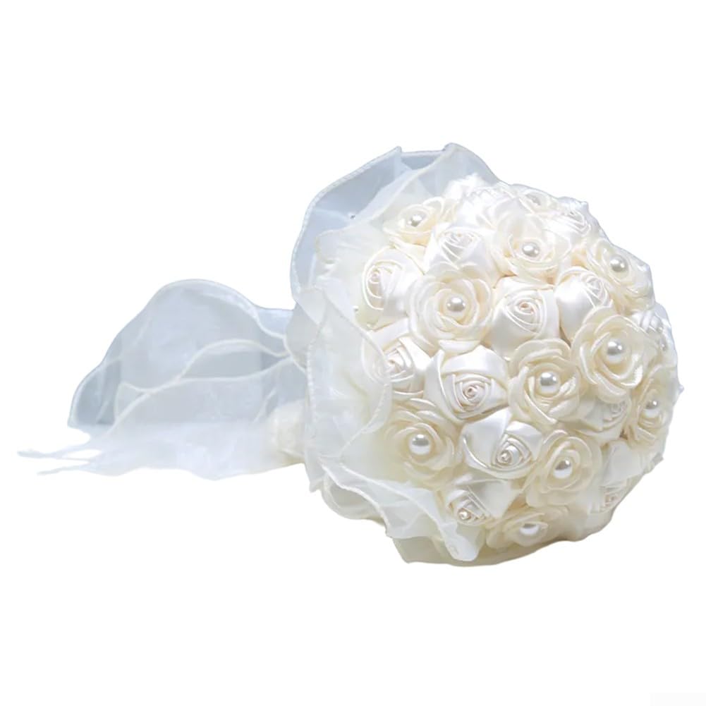 Bouquet da sposa artificiale, realistico, in seta, per damigelle d'onore, rustico, decorazione per matrimoni, 23 x 18 cm (bianco)
