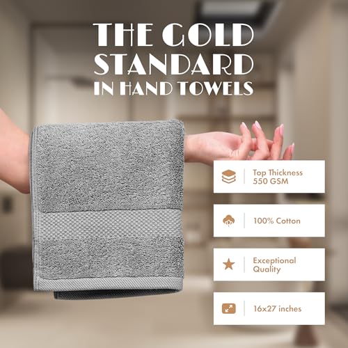 Image of White Classic Light Gray Hand Towels for Bathroom [12 Pack] Cotton Hand Towel Bulk for Gym, Kitchen and Spa, 16x27 Inches Soft Highly Absorbent Quick Dry Terry Salon Towels