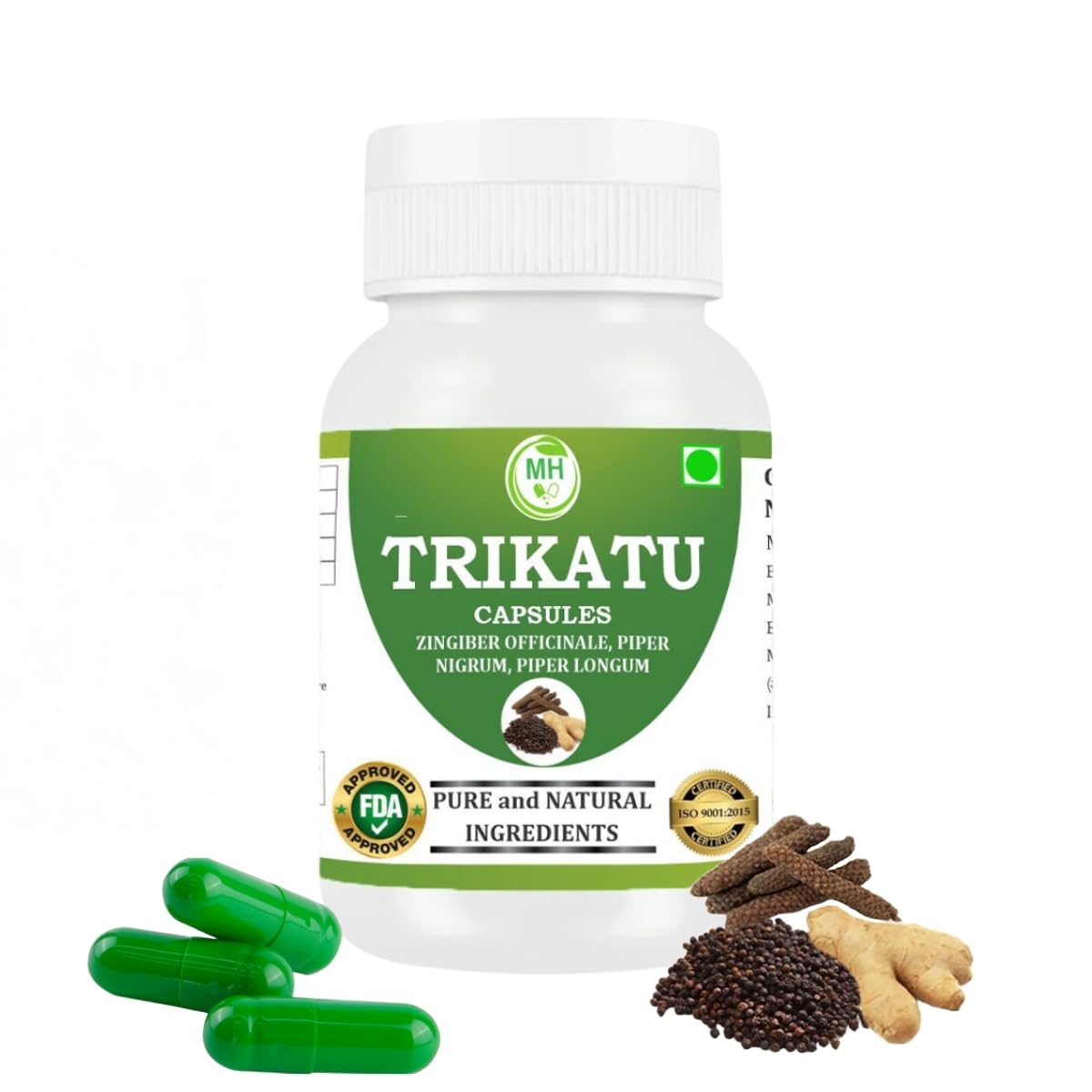 TRIKATU Capsules – 60 Veg Capsules | Blend of Black Pepper, Long Pepper & Dry Ginger | Natural Ayurvedic Herbal Supplement | Pack of 1