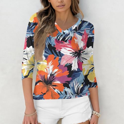 HTHLVMD Womens 3/4 Length Sleeve Tunic Tops Summer Fall Outfits 2025 Three Quarter Sleeve Casual V Neck T Shirts for Women