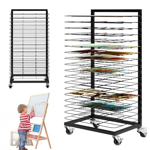 WSHPY Art Drying Rack with 18 Removable Shelves Art Drying Rack for Classroom with Locking Wheels Art Canvas Storage Rack for Classrooms & Art Studios Black