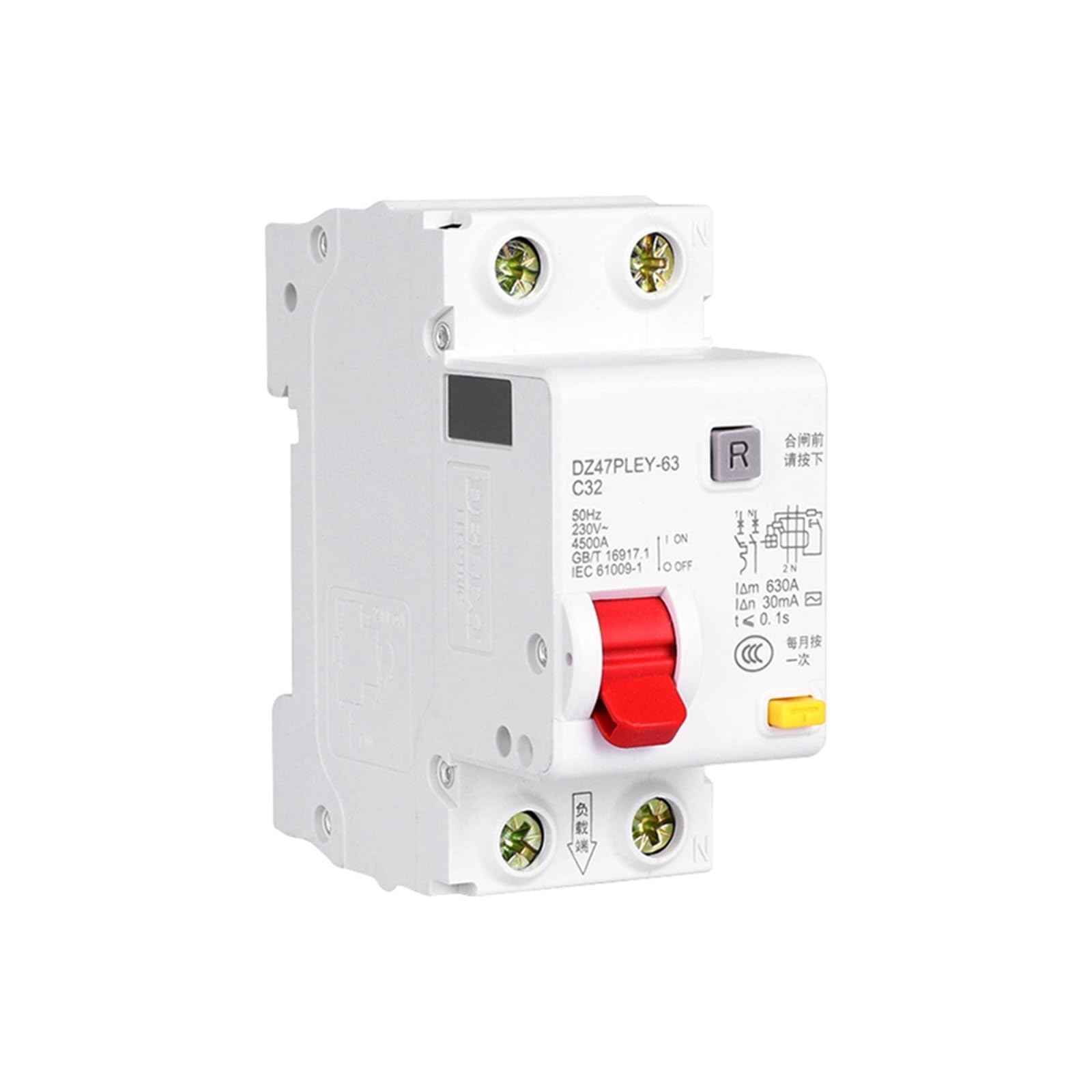 Interruttore automatico di protezione dalle perdite "Fase + Neutro" DZ47PLEY-63, DZ47PLEY-63 1P+N (il N può essere aperto e chiuso) C 32A 30mA