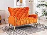 Altrobene Velvet Modern Couch Contemporary Channel Tufted Loveseat Comfy Barrel Curved Sofa with...