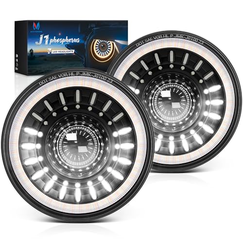 MICTUNING J1 Anti-glare 1000% Brighter 7 Inch Round Headlights with Start-up Gradient Welcome Halo,DOT Approved Headlight Compatible with 1997-2018 Jeep Wrangler Chevy Ford GMC,2pcs