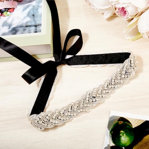 CRASPIRE Rhinestone Dress Sash Black Bridal Belt Metal Alloy Bling Crystal Glitter Satin Ribbon Chain Handmade Diamond Decoration Waist Belts for Wedding Party Bridesmaid Prom Gowns Shirt Overcoat3