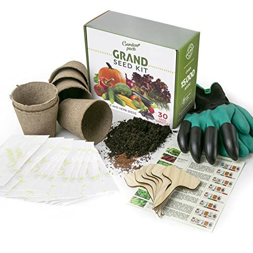 Großes Samen Anzuchtset - 30 Sorten Gemüsesamen - Handschuhe mit Krallen - 6 biologisch abbaubare Anzuchttöpfe aus Torf - 6 Bambuspflanzenmarker - Für Ihren Indoor-Garten - Ideales Garten Geschenkset - Image 7