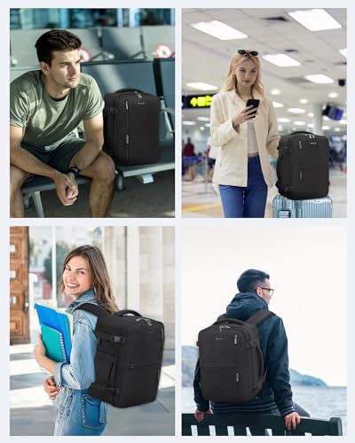 LOVEVOOK Handgepäck Rucksack 40x30x20, Reiserucksack Flugzeug Damen Herren, Carry On Luggage Travel Backpack 24l für 14 Zoll Laptop, Cabin Kofferrucksack mit USB für Arbeit Business Reisen, Schwarz