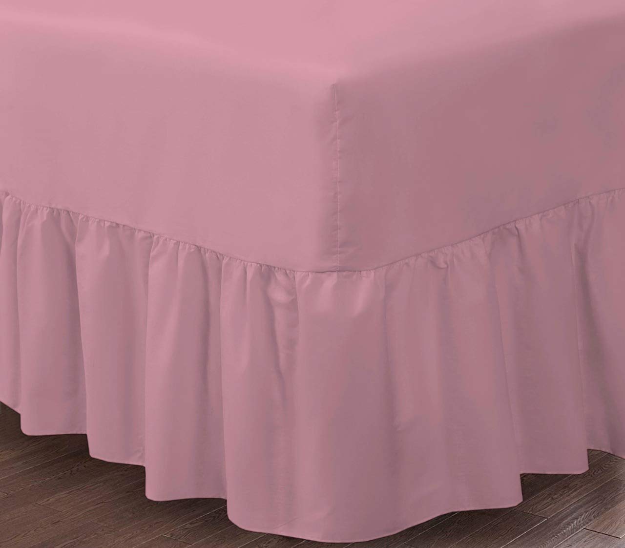 Householdfurnishing Pink Luxury Plain Dyed Valance Fitted Bed Sheet Frilled Poly Cotton (, King)