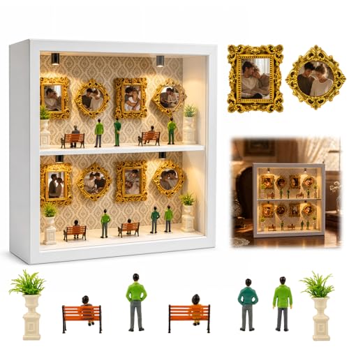 Personalized Mini Museum Silhouette Box Custom Photo Frame with LED Lights DIY Memory Display Photo Family Kit for Anniversary Valentines Day Gifts Birthday Home Decor (Museum Style 3)