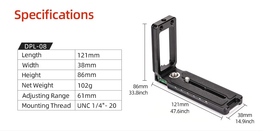 Soporte Cámara DSLR Video Soporte En L Para Cámara SUNWAYFOTO DPL-07 | Universal Para DSLR | Compatible Con Placas Arca Swiss | Con Nivel De Burbuja Compatible DSLR Vídeo