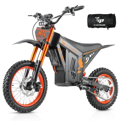 HONEYWHALE MT4 Bicicleta Electrica para Adultos, 2000W Motor-MAX, 55 KM/H Velocidad, 50KM Autonomía, Moto Bicicleta Montaña con Freno de Disco Hidráulico, 14"/12" Neumáticos Todoterreno, Amortiguador