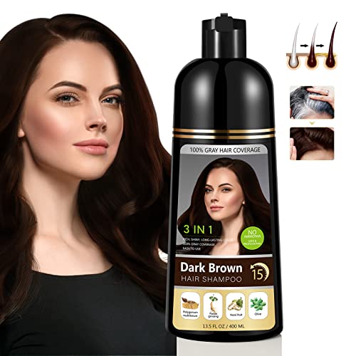 Yourtone Natural Dark Brown Hair Color Shampoo For Gray Hair, Hair Dye Shampoo 3 In 1 For Men & Women, Natural Ingredients & Ammonia Free & Long Lasting(16.90 Fl Oz) #TOP5