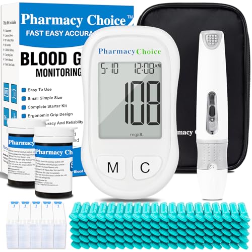 Pharmacy Choice Blood Glucose Monitor Kit, 100 Glucometer Strips，1 Blood Glucose Meter, 1 Lancing...