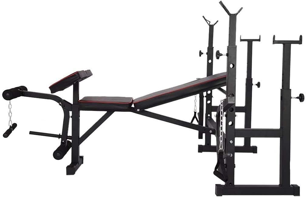 Fitness Dumbbell Bench Folding Olympic Weight Bench, Weightlifting Bench Press Bench with Preacher Curl, Leg Develope, Barbell Bed Rack Barbell Weight Rack for Full Body Workout Exercise Home