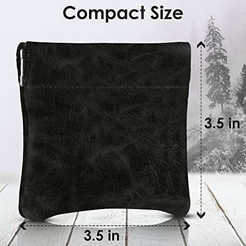 Image of Nabob Leather Genuine Leather Squeeze Coin Purse, Coin Pouch Made IN U.S.A. Change Holder For Men /Woman Size 3.5 X 3.5 (Distressed Black)