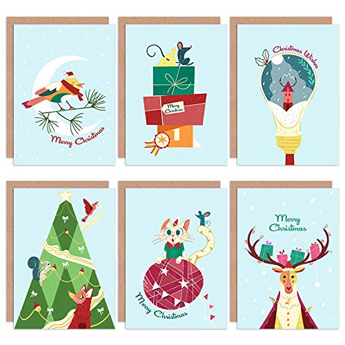 Wee Blue Coo Festive Cute and Quirky Christmas Card Pack, Pack of Cards, 17.5 x 12.5 cm