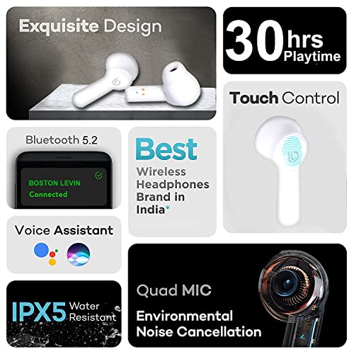 Image of Storm Buds Bluetooth TWS, Truely Wireless Earbuds with Upto 27 Hour Playtime, Bluetooth V5.2, IPX5 Water /Sweat Resistant, Immersive Sound Quality, Powerful Bass, 8mm Drivers - White