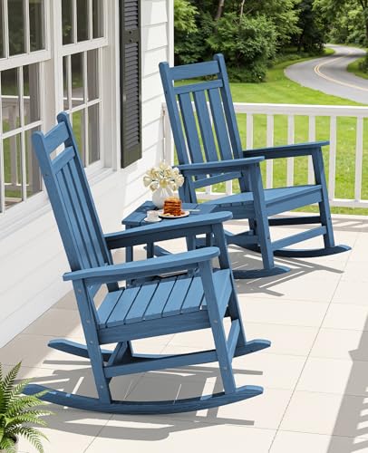Image of KINGYES Oversized Outdoor Rocking Chair Set of 2, HDPE Patio Rockers, Blue