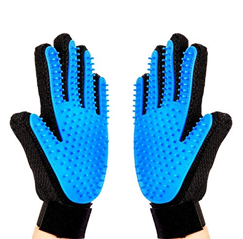 Pet Grooming Glove, Pet Ninja Glove, Amazingly cat glove, Gentle Deshedding Brush Glove - Efficient Pet Hair Remover Mitt - Enhanced Five Finger Design - Perfect for Dog & Cat - 1 Pair (Sky Blue)