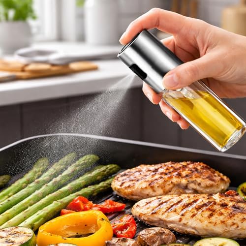Image of Oblivion Oil Sprayer Dispenser Glass Bottle for Cooking and Multi-use with Silicone Spatula and Pastry Brush Set for Cake Mixing Baking Grilling and oiling Kitchen Combo for Home and Professional use