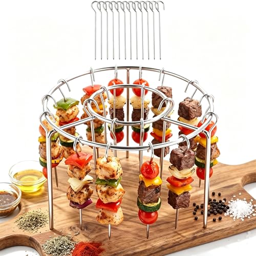 2026 Upgraded Air Fryer Skewer Rack Stainless Steel Vertical Grill Stand Reusable Metal Kabob Skewers Outdoor BBQ Accessories for Meat Vegetables Chicken 12 sKewer