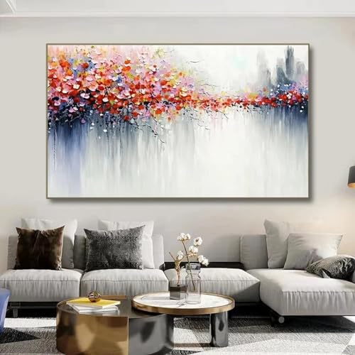 Peinture à l'huile florale abstraite pour sublimer le mur au-dessus du canapé