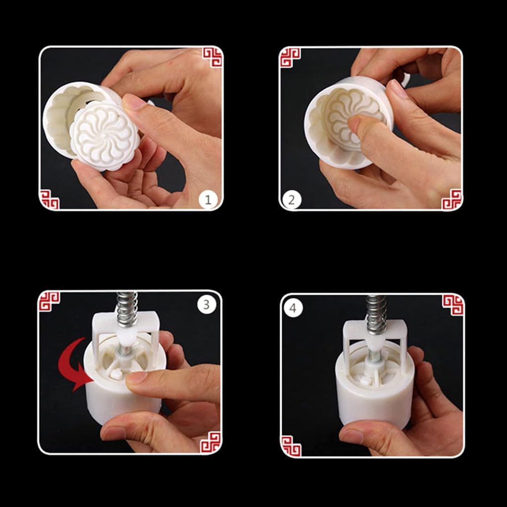 4pcs Square Hand Press Stamp Moon Cake Decor Mold 125g Tool Mold 200g T0 250g