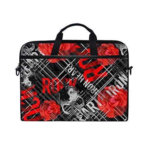 ISAOA Sacoche à bandoulière pour Ordinateur Portable Motif crânes et Roses Style Gothique rétro pour Ordinateur Portable 14-15,6" Cover