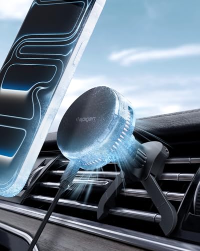 Spigen Cryomax MagFit Qi2.2 25W MagSafe Car Mount Wireless Charger [Ultra-Fast Charging Function w/Active Peltier Cooling] (Requires 45W Charging Adapter) Compatible with iPhone 17 16 15 14 13 Series