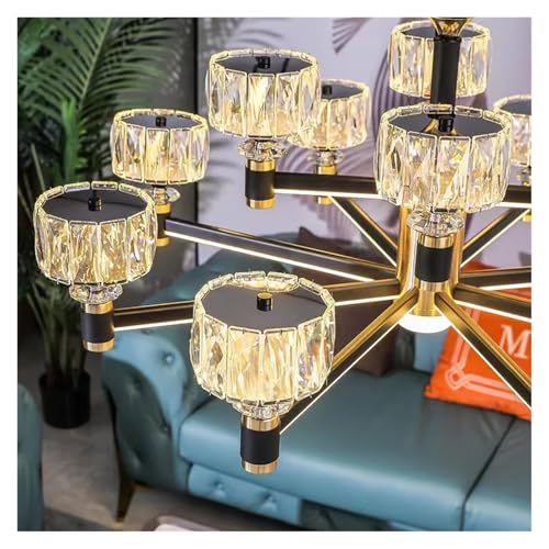 Lustre en cristal moderne à LED : éclairage luxe or et noir - 7