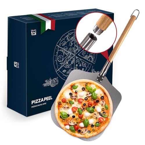 Blumtal Pala para Pizza - Pala de Aluminio con Mango de Madera - Corta - Pala pizza horno con una superficie de 30,5 cm x 30,5 cm y Mango de Madera de 61 cm