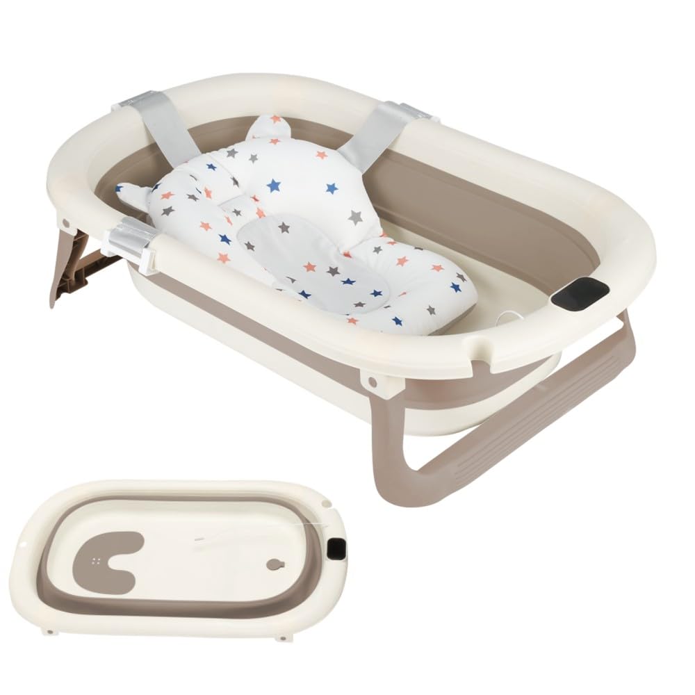 Baignoire Enfants Pliable XXL avec Transat de Bain et Thermomètre Intégré Baignoire Sur Pied Cadeau Naissance