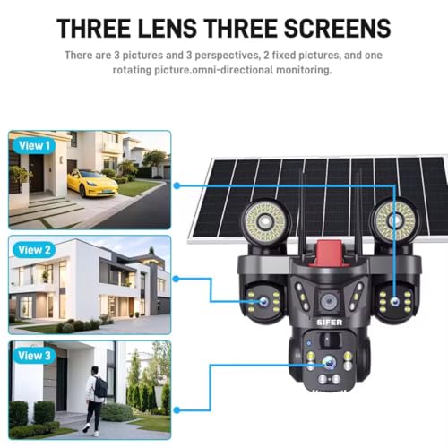Image of SIFER 12 MP Full HD Triple Lens Solar CCTV Camera | Two-Way Audio | 4g sim Solar Camera Outdoor Waterproof 360 | Human Detection | Color Night Vision