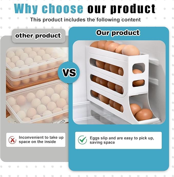 Image of 30 -Egg Holder Organiser With Automatic Rolling Dispenser For Refrigerator| Kitchen| Hotel, With Multi-layer Storage Rack. (White)