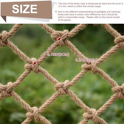 Image of Safety Hemp Rope Net Kids Climbing Safety Net Children Rope Neting Balcony Stairs Fence Railing Garden Playground Protection Heavy Duty Indoor Outdoor Decor 10mm /10cm 6.6x26.6ft(2x8m)