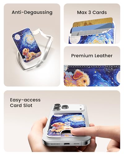 Image of KPNEOL Magnetic Mag-safe Wallet Cell Phone Card Holder for Phone Case with Mag-Safe, Stronger Magnetic RFID Leather Stick on Phone Wallet Compatible with iPhone 17 /16 /15 /14 /13 /12 Series, Puppy Color