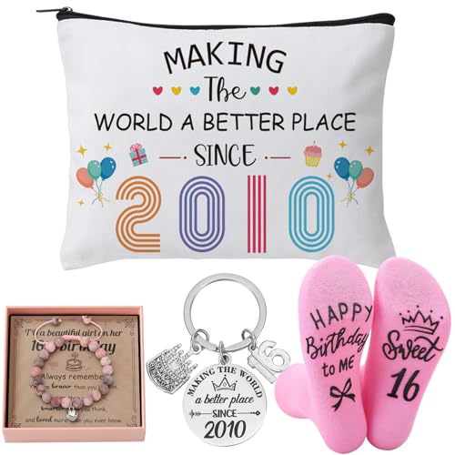 ViEinkaufen 16th Birthday Gifts for Girls Makeup Bag Bracelet Keyring Socks